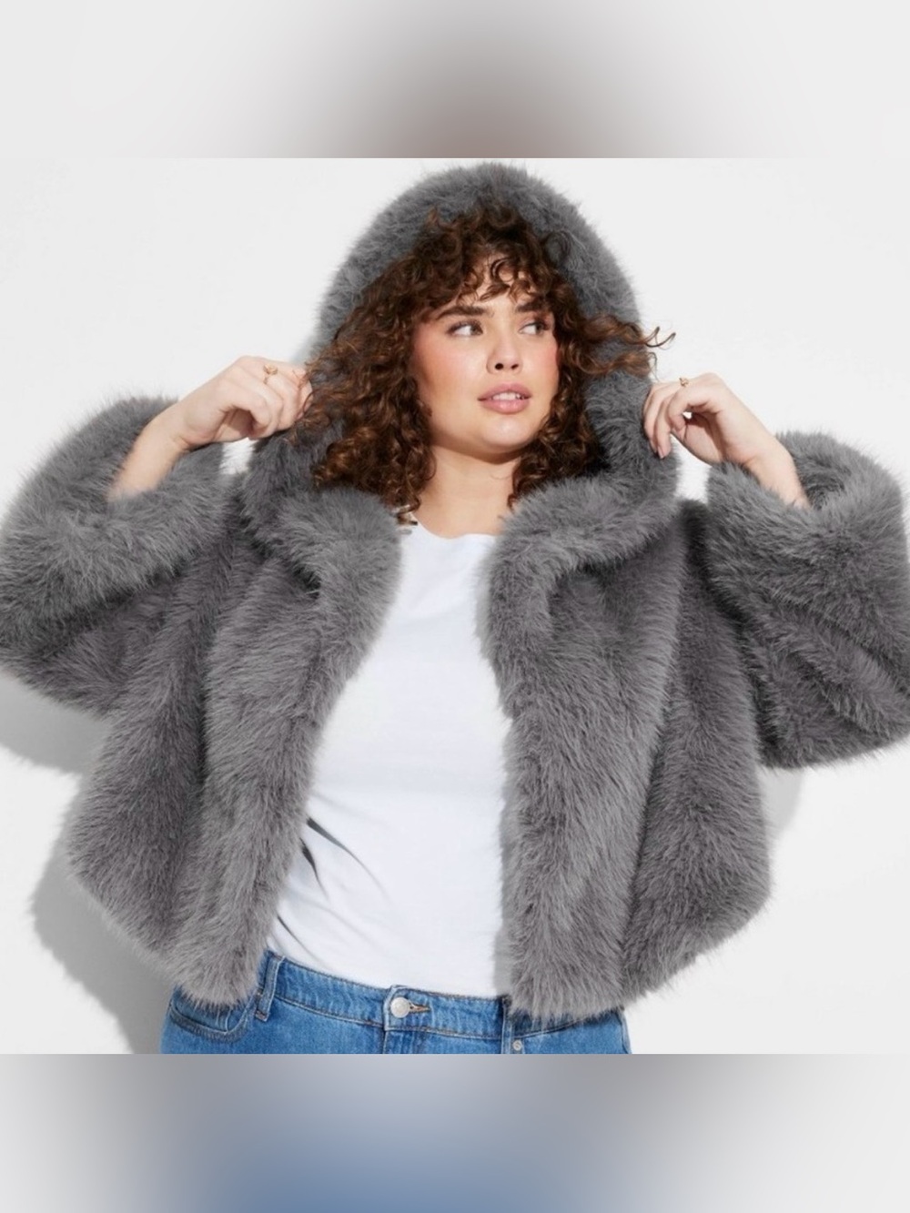 Wild Fable Women's Cropped Hooded
Faux Fur Jacket - Wild Fable Gray S
